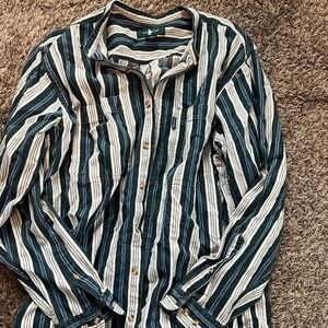Vintage Hunt Club western button up collarless striped shirt size large